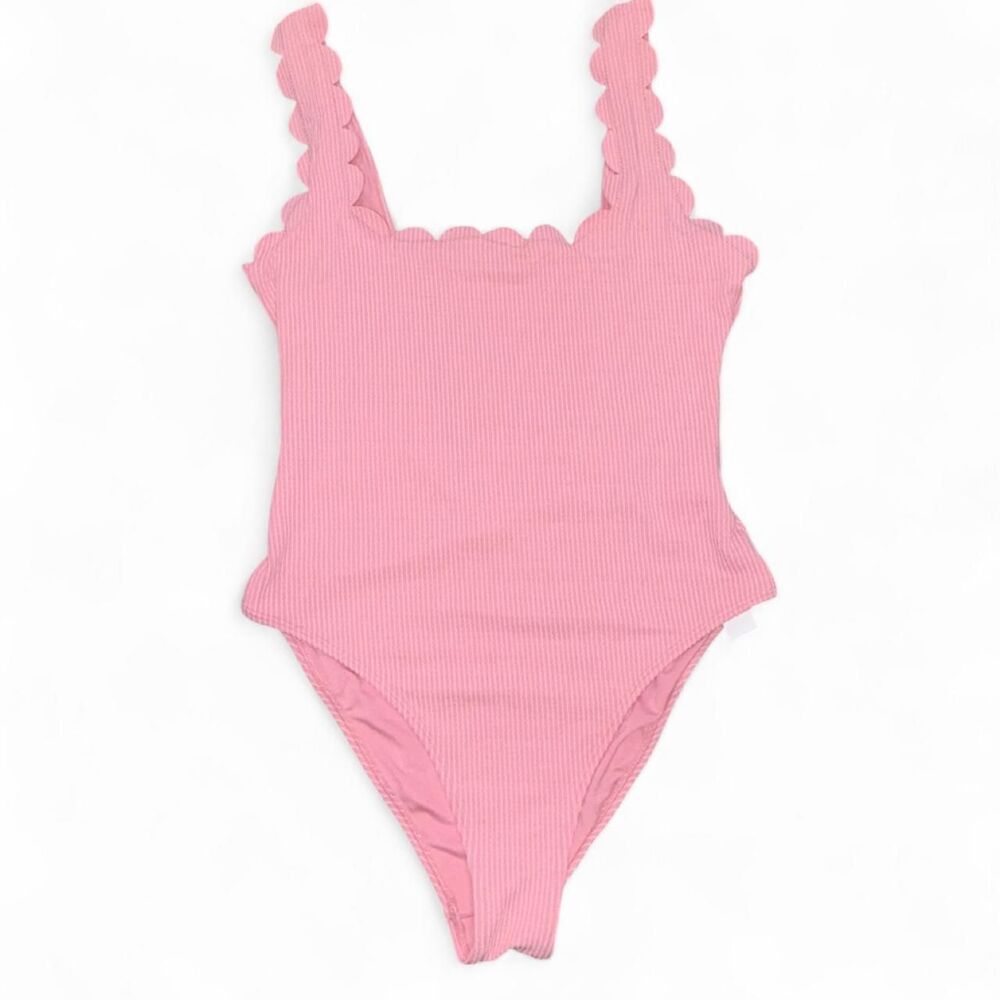 Topshop Scallop Wavy Ribbed One-Piece Swimsuit in pink size 8
